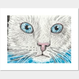 cute cat  face watercolor painting Posters and Art